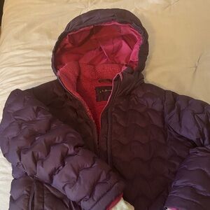 L.L. Bean Down Purple Puffer Jacket with Pink Interior